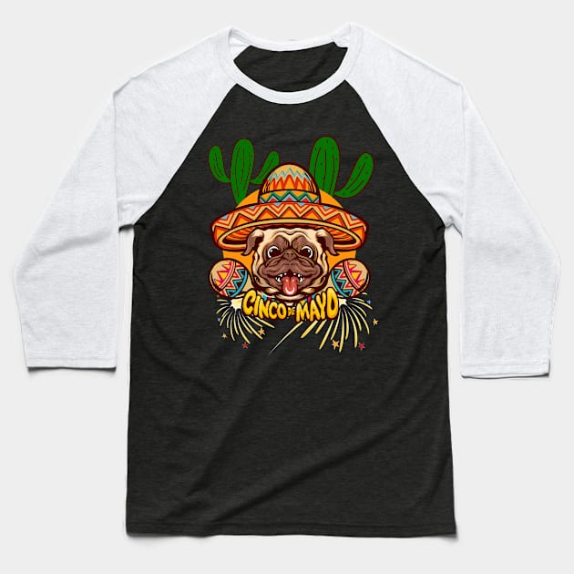 Cinco De Mayo Funny dog in sombrero colorful celebration fifth may Mexican style cactus Baseball T-Shirt by BoogieCreates